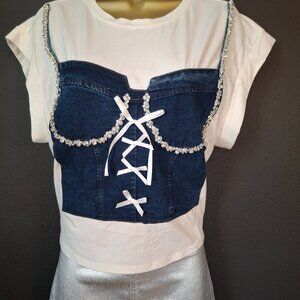 White and denim top